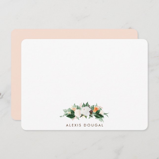 Peach Watercolor Floral Personalised Stationery Card (Front/Back)