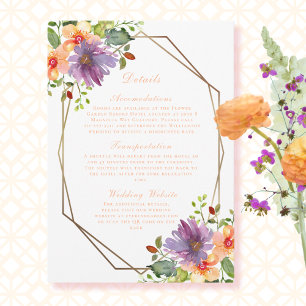 Peach Watercolor Floral QR Code Wedding Detail Invitation