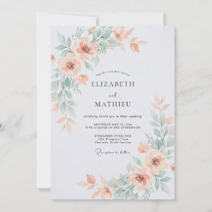 Peach Watercolor Floral Romance Wedding Invitation