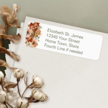 Peach Watercolor Floral Sage Green Return Address