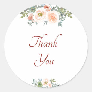 Peach watercolor floral thank you  classic round s sticker