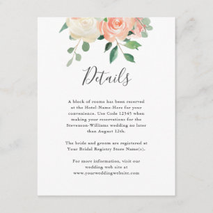 Peach Watercolor Floral Wedding Details Info Enclosure Card