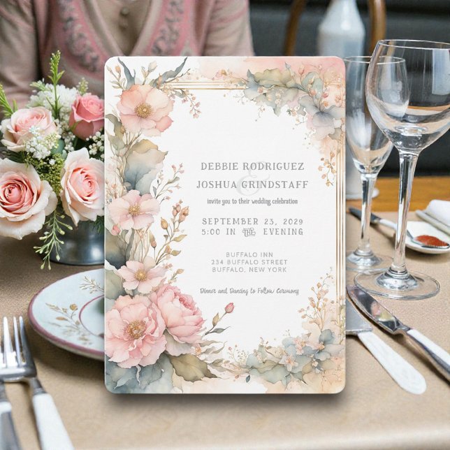 Peach Watercolor Floral Wedding Invitation  (Creator Uploaded)