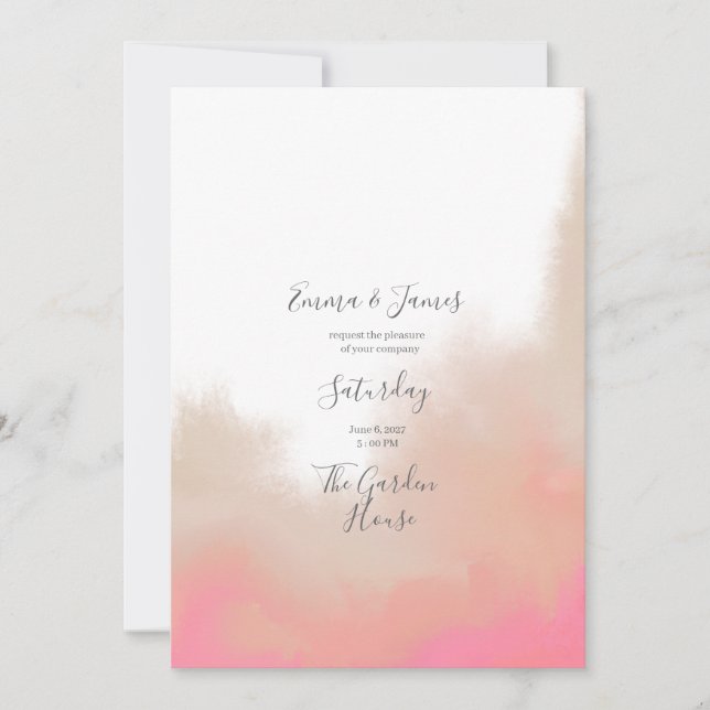 Peach Watercolor Floral Wedding Invitation (Front)
