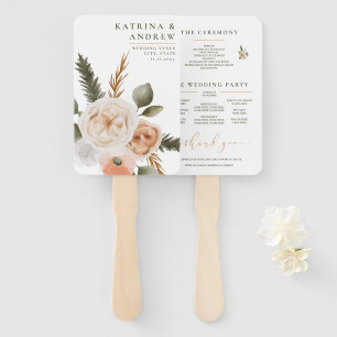 Peach Watercolor Floral Wedding Program Fans