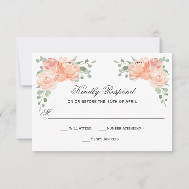 Peach Watercolor Floral Wedding RSVP (Front)