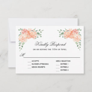 Peach Watercolor Floral Wedding RSVP with Entrees Card