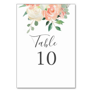 Peach Watercolor Floral Wedding Table Number