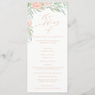 Peach Watercolor Flower Wedding Program Programme