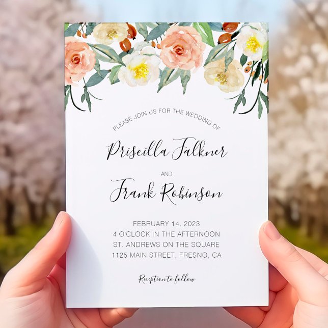Peach Watercolor Flowers All In One Wedding Invitation (Creator Uploaded)