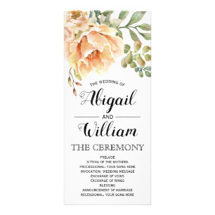 Peach watercolor flowers floral wedding program rack card