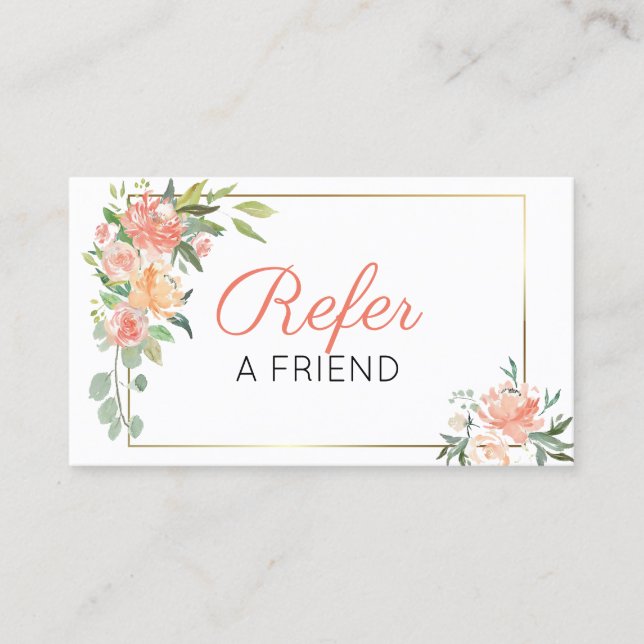 Peach Watercolor Flowers Referral Card (Front)