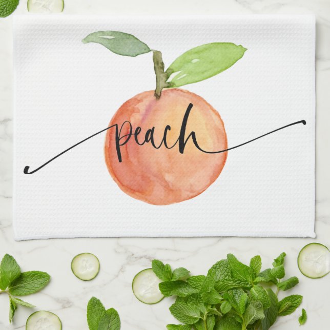 Peach Watercolor Kitchen Towel (Folded)