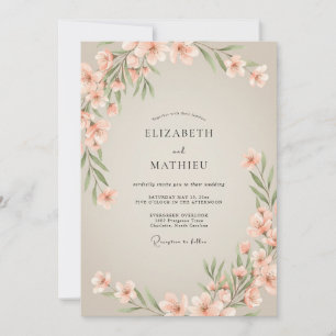 Peach Watercolor Leaf Wedding Invitation