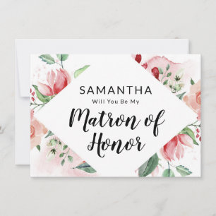 Peach Watercolor Matron of Honour Proposal Card