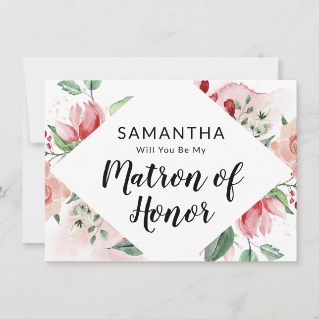 Peach Watercolor Matron of Honour Proposal Card (Front)