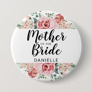 Peach Watercolor Mother of the Bride Monogrammed 7.5 Cm Round Badge
