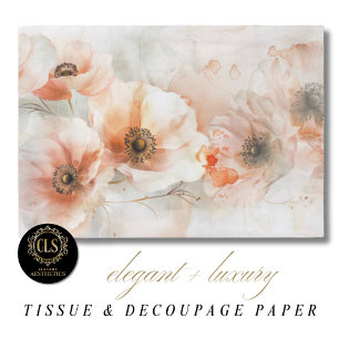 Peach Watercolor Peonies Decoupage Gift Tissue Paper