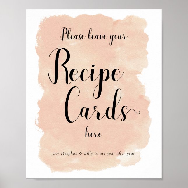 Peach Watercolor Recipe Cards Bridal Shower Sign (Front)