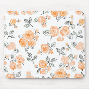 Peach watercolor roses pattern mouse pad