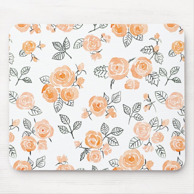 Peach watercolor roses pattern mouse pad (Front)