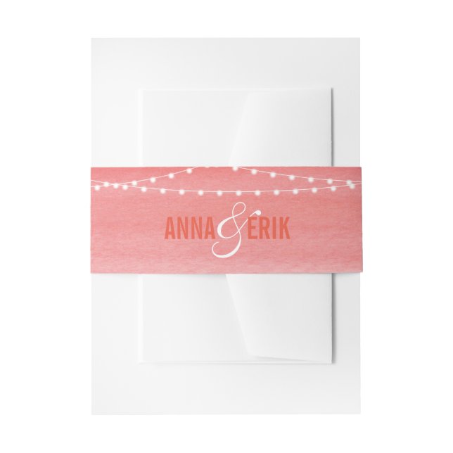 Peach Watercolor String Lights Invitation Belly Band (Front Example)