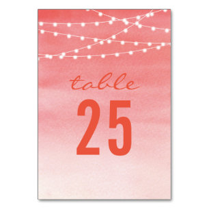 Peach Watercolor String Lights Table Number