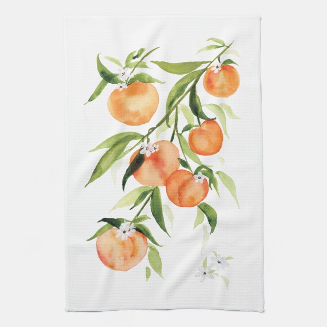 Peach watercolor summer fruit Kitchen Towel (Vertical)
