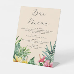 Peach Watercolor Tropical Floral Bar Menu Wedding Pedestal Sign