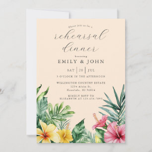 Peach Watercolor Tropical Floral Rehearsal Dinner Invitation