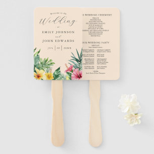 Peach Watercolor Tropical Floral Wedding Program Hand Fan