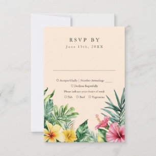 Peach Watercolor Tropical Floral Wedding RSVP