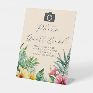 Peach Watercolor Tropical Photo Guest Book Wedding Pedestal Sign
