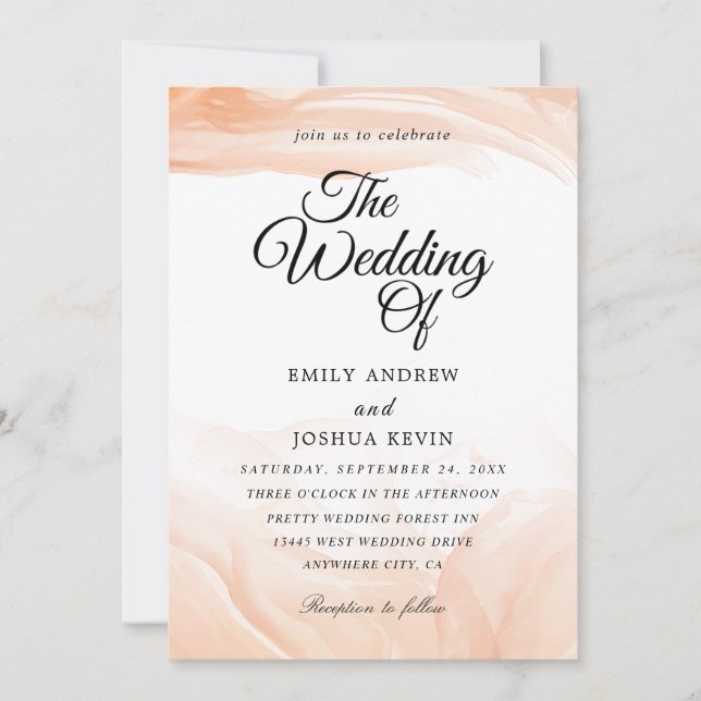 Peach Watercolor Wash | peach Wedding  Invitation (Front)