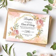 Peach Watercolor wedding reception card