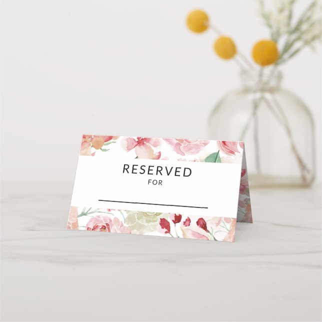 Peach Watercolor Wedding Reception Reserved Table Place Card (Front)