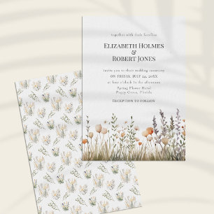 Peach Watercolor Wildflower Wedding Invitation