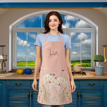 Peach watercolor wildflowers pink boho<br><div class="desc">A boho style apron. A peach coloured background. Decorated with watercolored pink wildflowers and bees. Personalise and add your name.</div>
