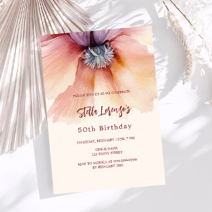 Peach watercolored floral birthday invitation