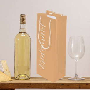 Peach Wedding Bridesmaid Stylised Script Wine Gift Bag