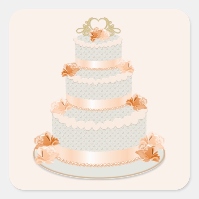 Peach Wedding Cake Sticker (Front)