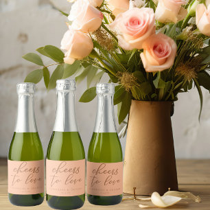 Peach Wedding Cheers to Love Custom Mini Sparkling Wine Label