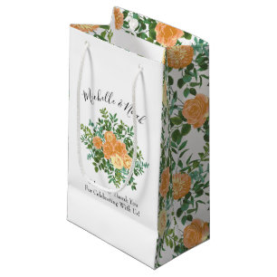 Peach Wedding Classic Floral Roses Small Gift Bag