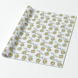 Peach Wedding Classic Floral Roses Wrapping Paper