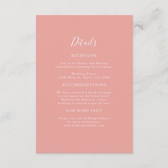 Peach Wedding Detail Enclosure Card (Front)