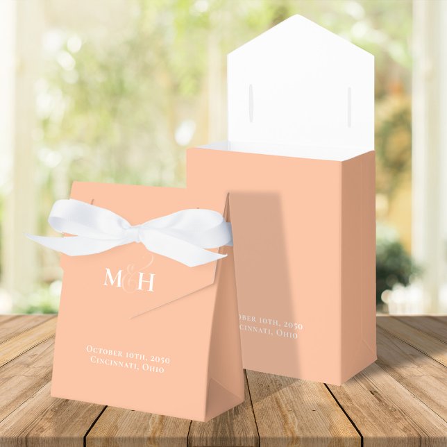 Peach Wedding Favour Minimalist Simple Box (Peach wedding monogram favor box.)