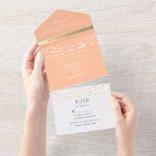 Peach Wedding Invitation with String Lights