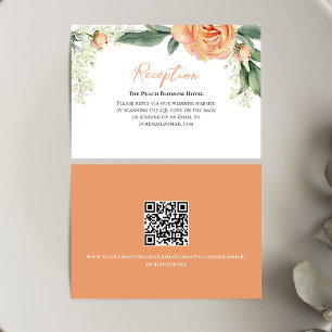 Peach Wedding Reception Floral QR Code Enclosure Card