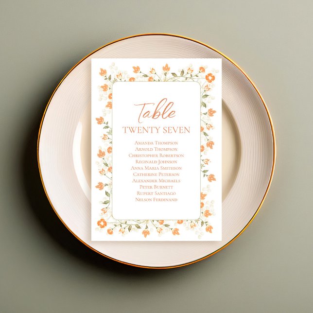 Peach Wedding Table Number Floral Custom (Wedding peach floral table number with calligraphy script.)