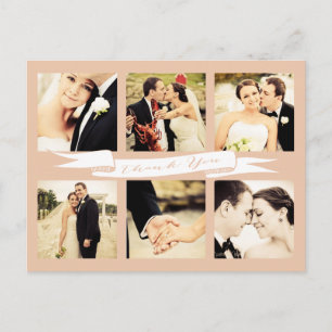 Peach Wedding Thank You Banner Typography Photo Postcard